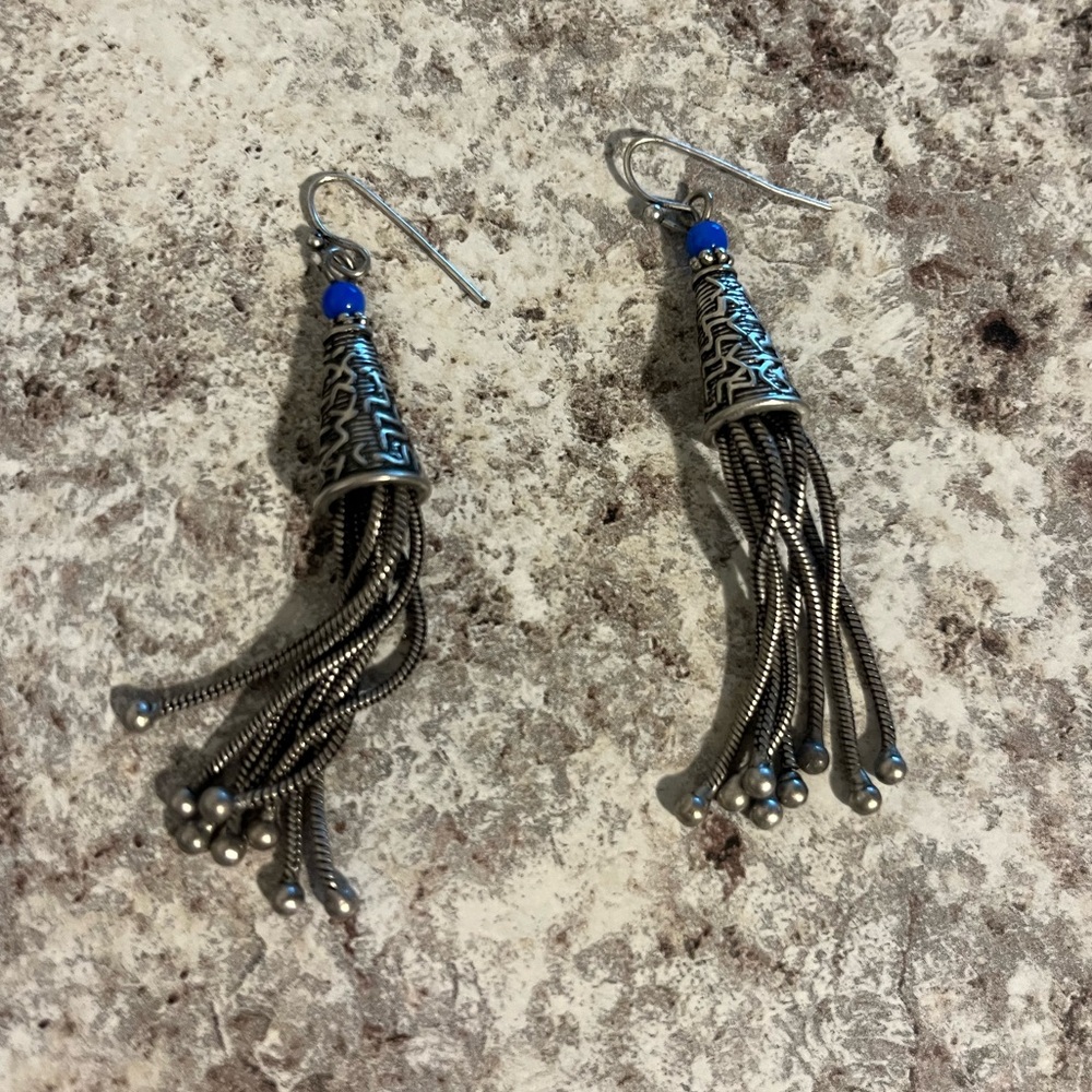 Blue and Silver Tone Fashion Earrings - Picture 5 of 5